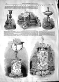 Original Old Antique Print 1848 Stowe S Candelstick Lamp Ivory Tankards 19th