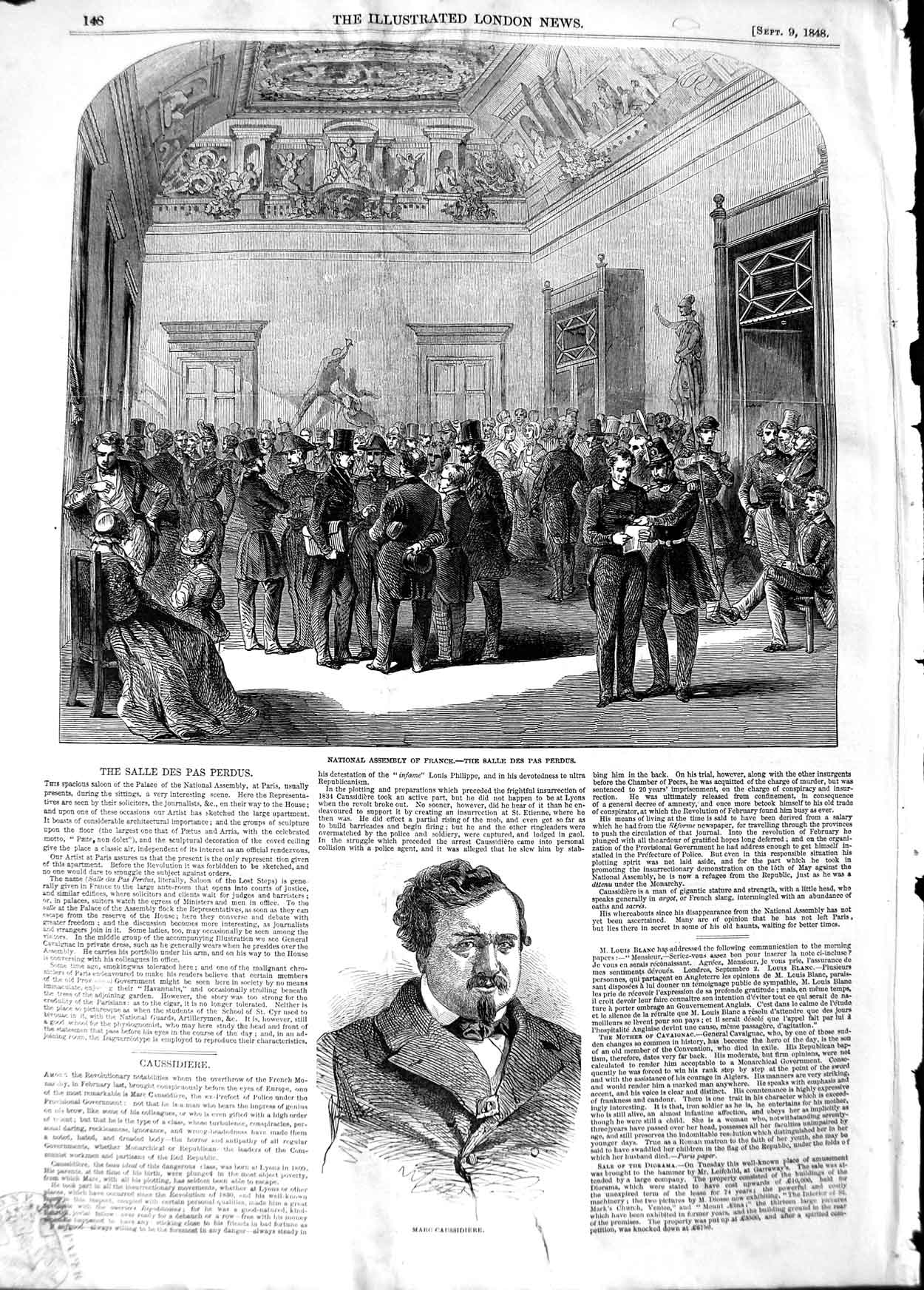 Old Antique Print 1848 National Assmbly France Salle Perdus Caussidiere 19th