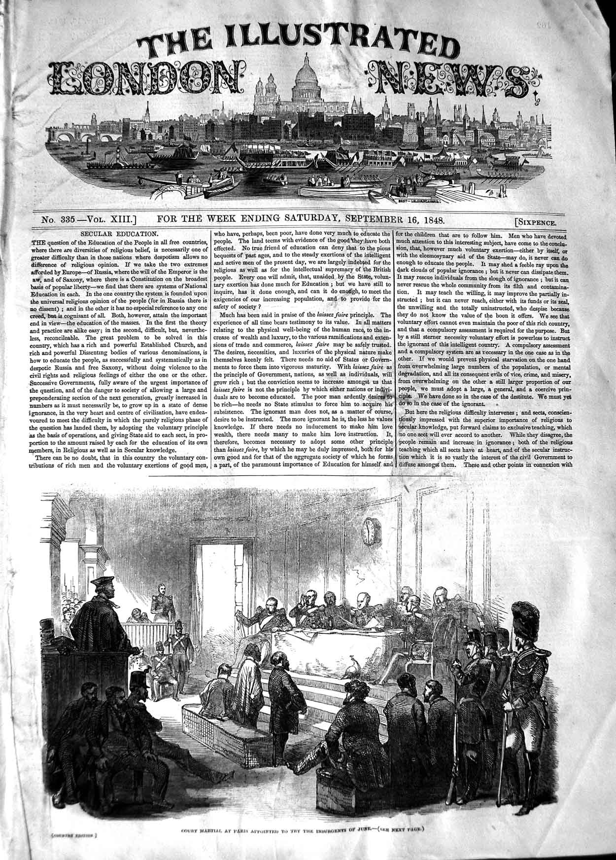 Original Old Antique Print 1848 Court Martial Paris Insurgents June Siers 19th