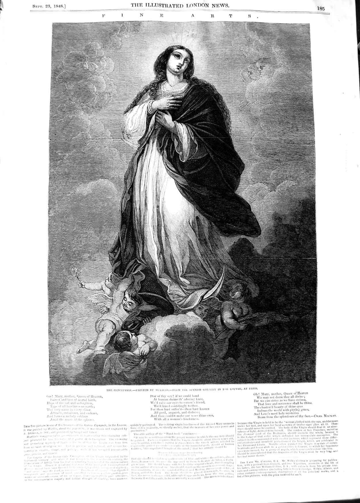 Original Old Antique Print 1848 Fine Art Portrait Conception Louvre Paris 19th