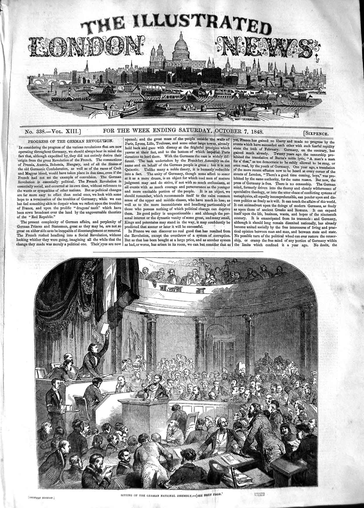 Original Old Antique Print 1848 Sitting German National Assembly Men Meeting