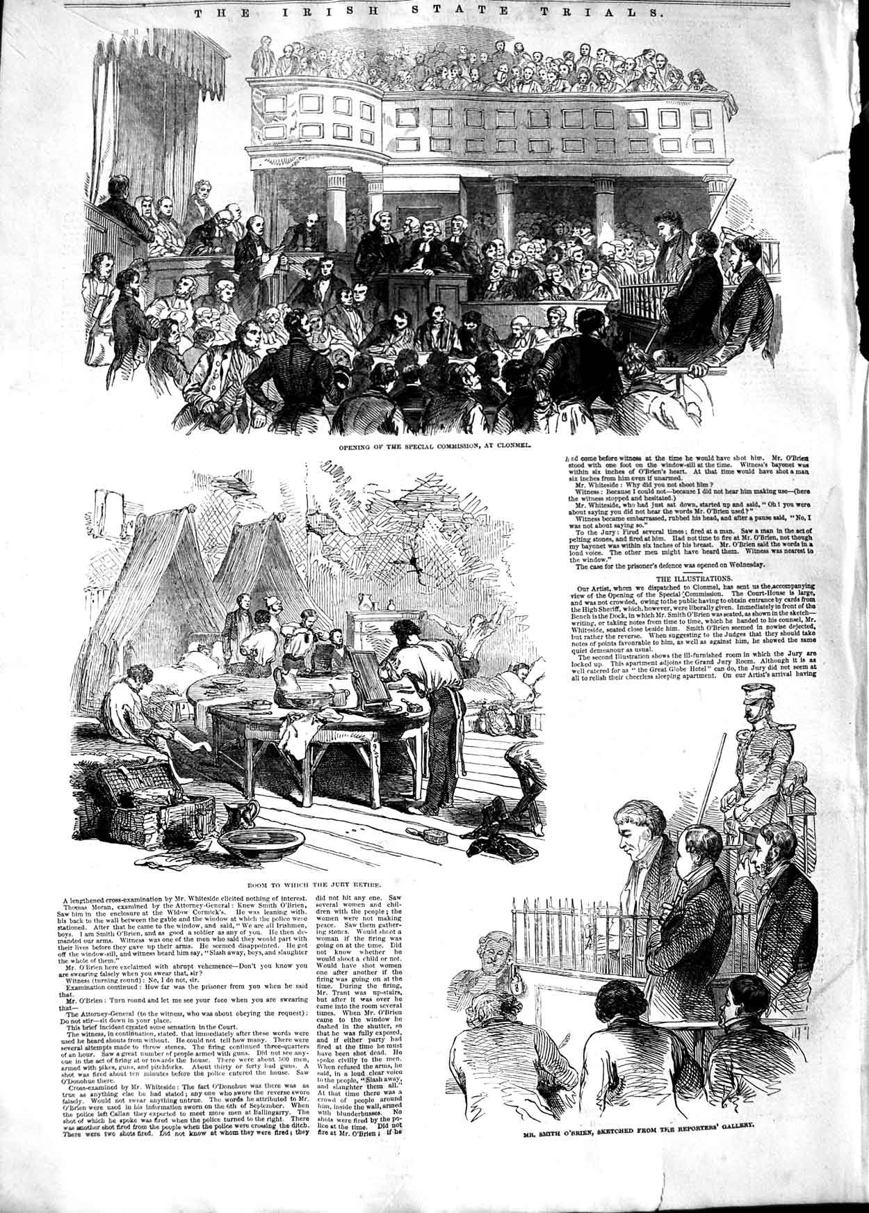 Original Old Antique Print 1848 Irish Trials Special Commission Clonmel O'Brien