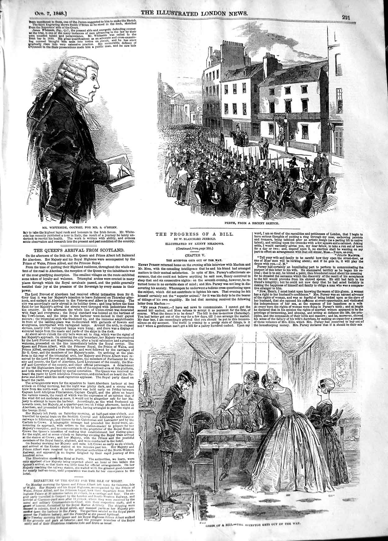 Original Old Antique Print 1848 Mr. Whiteside O'Brien View Perth Siers Bill