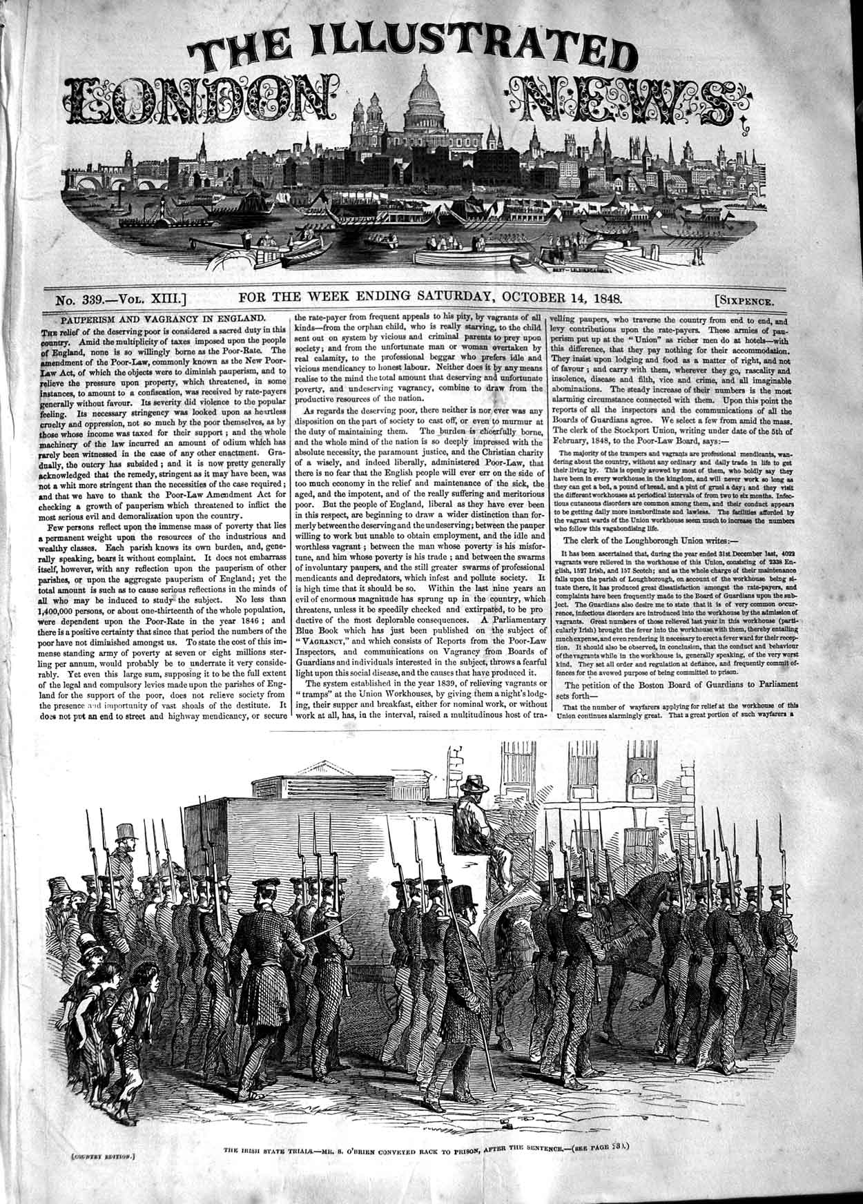 Original Old Antique Print 1848 Irish State Trials O'Brien Prison Irelan 19th