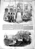 Original Old Antique Print 1848 Statue Duke Wellington Tower London Paris Boats
