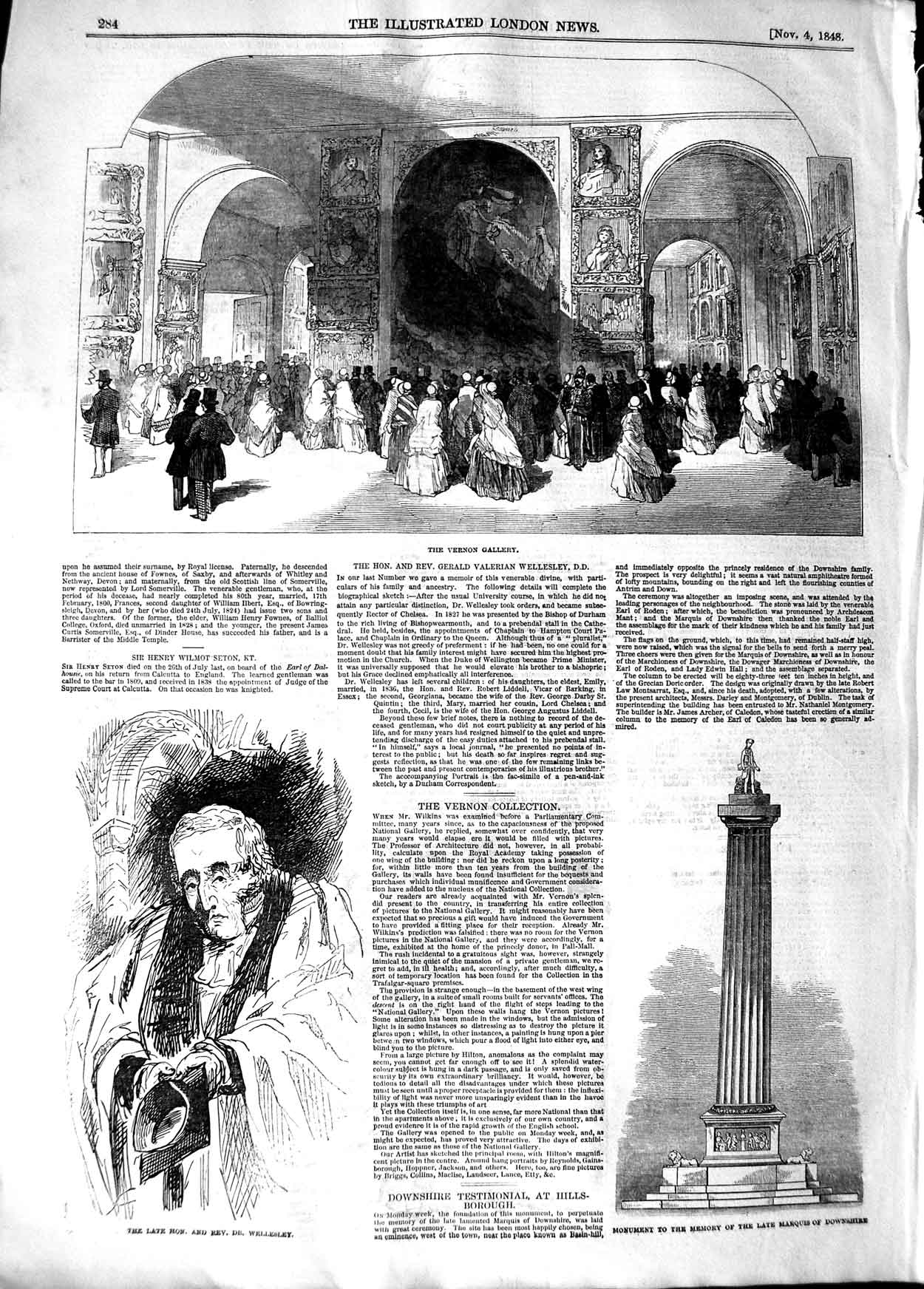 Old Antique Print 1848 Vernon Gallery Monument Marquis Downshire Gerald 19th