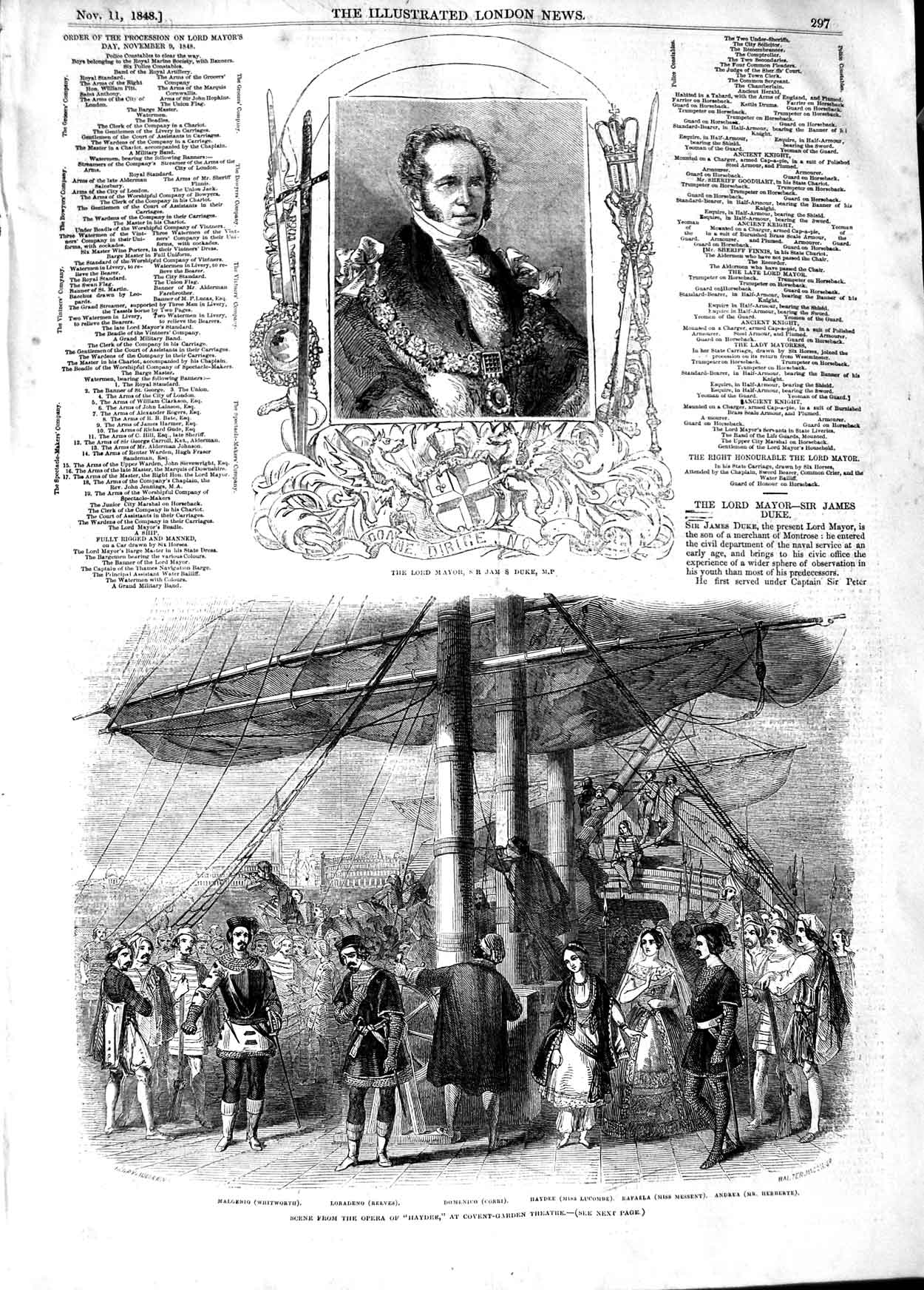 Old Antique Print 1848 Lord Mayor James Duke Covent Garden Theatre Haydee 19th