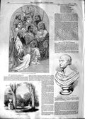 Original Old Antique Print 1848 Tombs Paul Virginia Bust Lord Bentinck Victorian