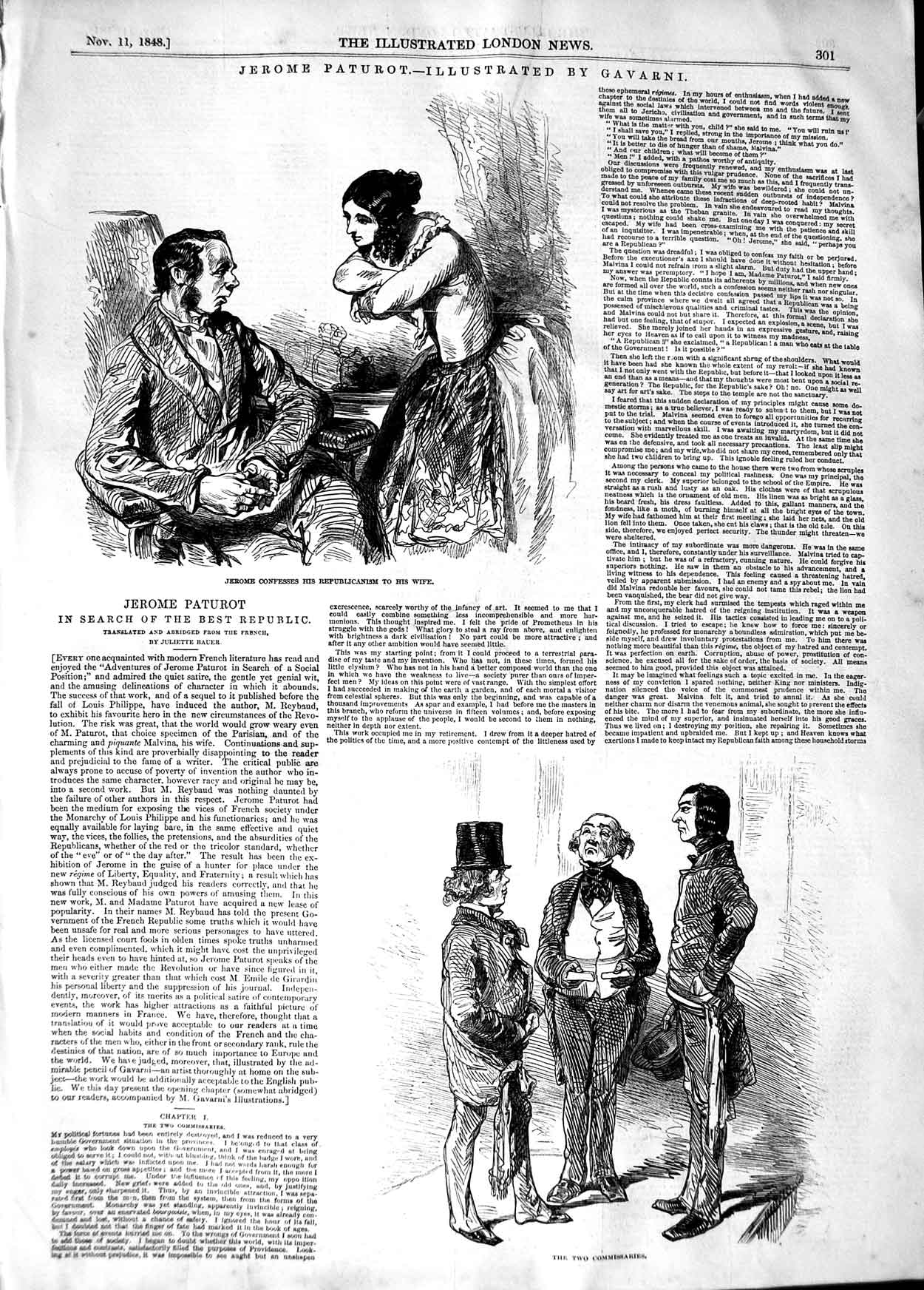 Original Old Antique Print 1848 Jerome Paturot Story Romance Gavarni Victorian