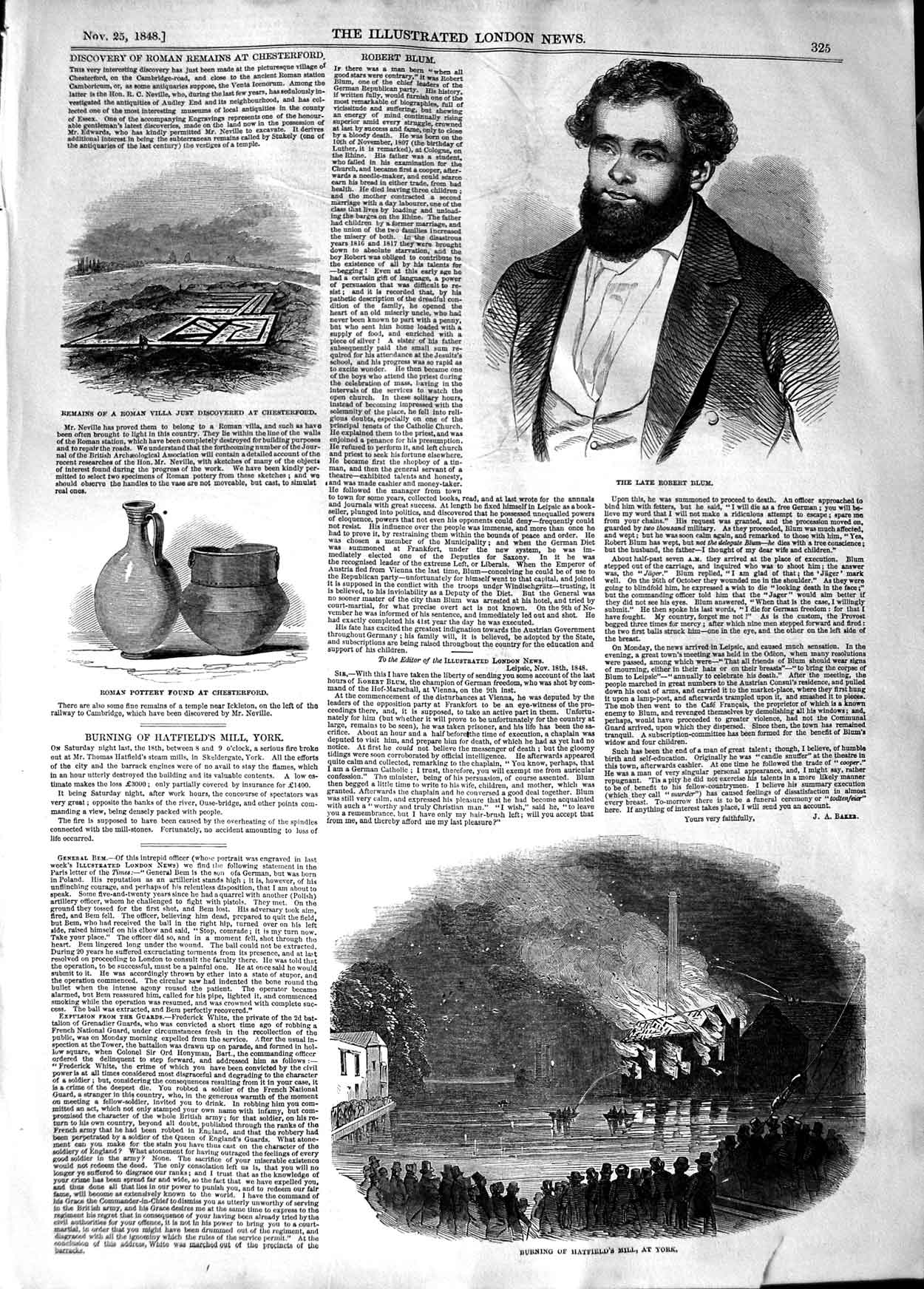 Original Old Antique Print 1848 Robert Blum Hatfield'S Mill York Chesterfor 19th