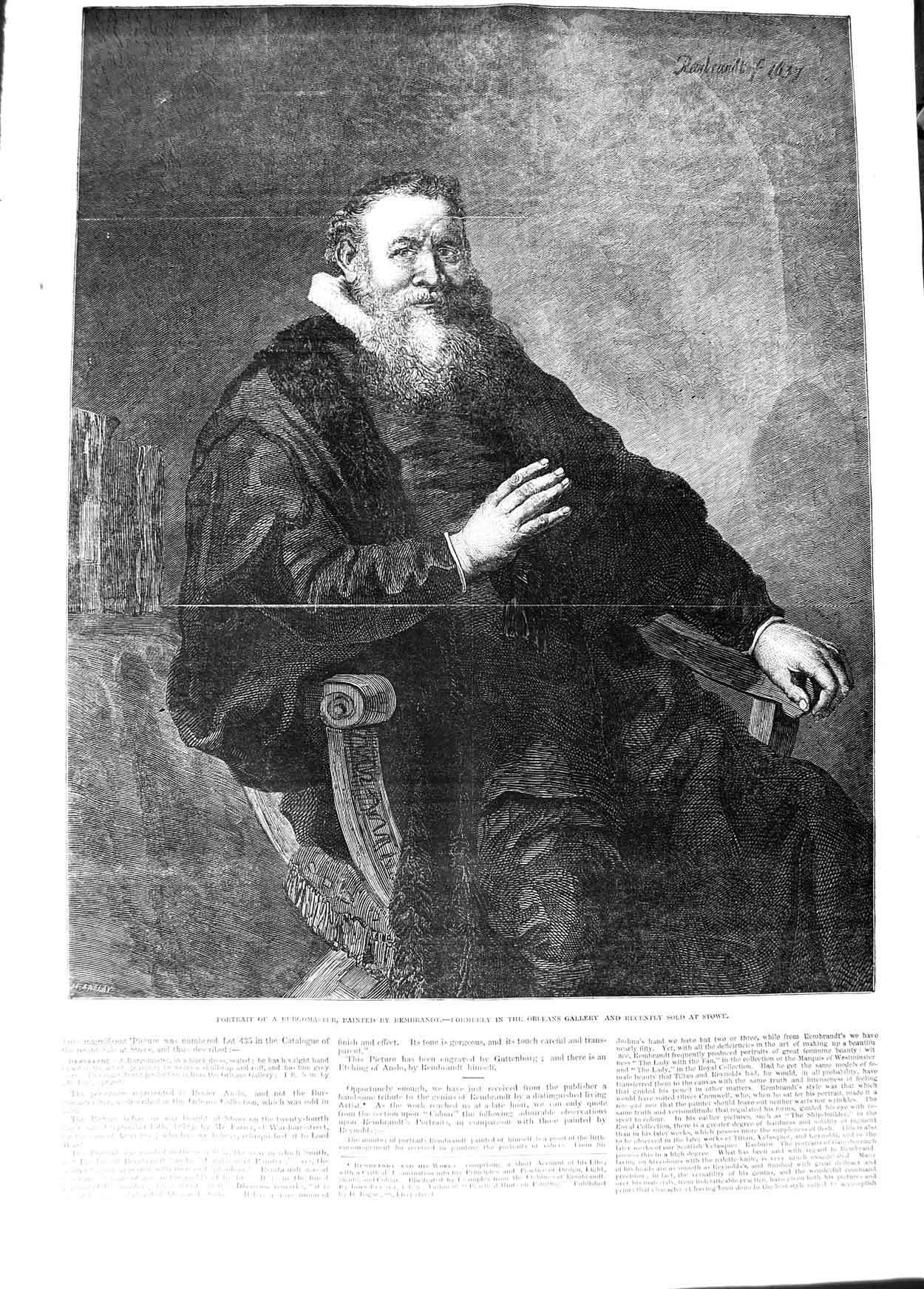 Original Old Antique Print 1848 Portrait Burgomaster Rembrandt Fine Art 19th