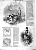 Original Old Antique Print 1848 Church St. Paul Camden-Square Haymarket 19th
