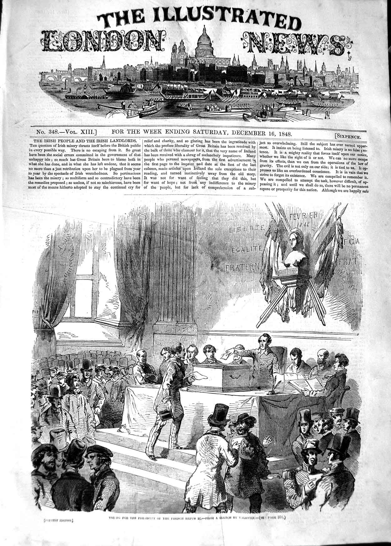 Original Old Antique Print 1848 Voting President French Republic Elections 19th