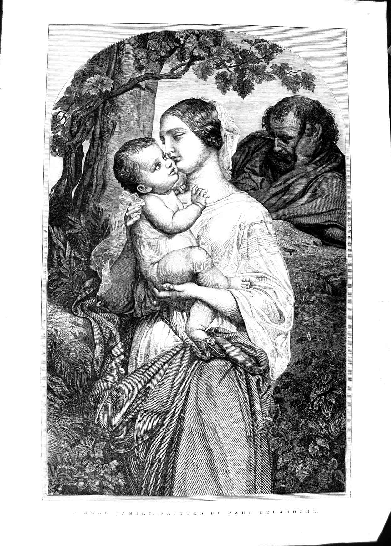 Original Old Antique Print 1848 Paul Delaroche Fine Art Portrait Holy Family