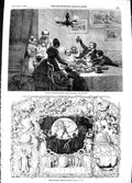Original Old Antique Print 1848 Christmas Family Grandpa Food Hamper Sports