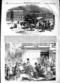 Original Old Antique Print 1848 Christmas Holly Cart Dinner Family Street Scene