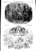 Original Old Antique Print 1848 Scene Christmas Offerings Animals Music Harvey
