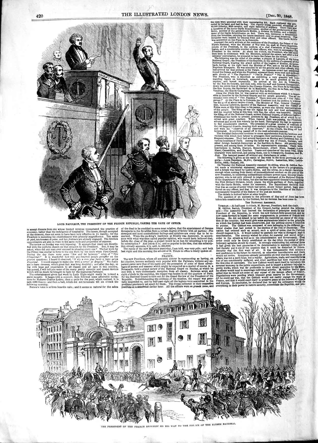 Original Old Antique Print 1848 Louis Napoleon President French Republic Elysee