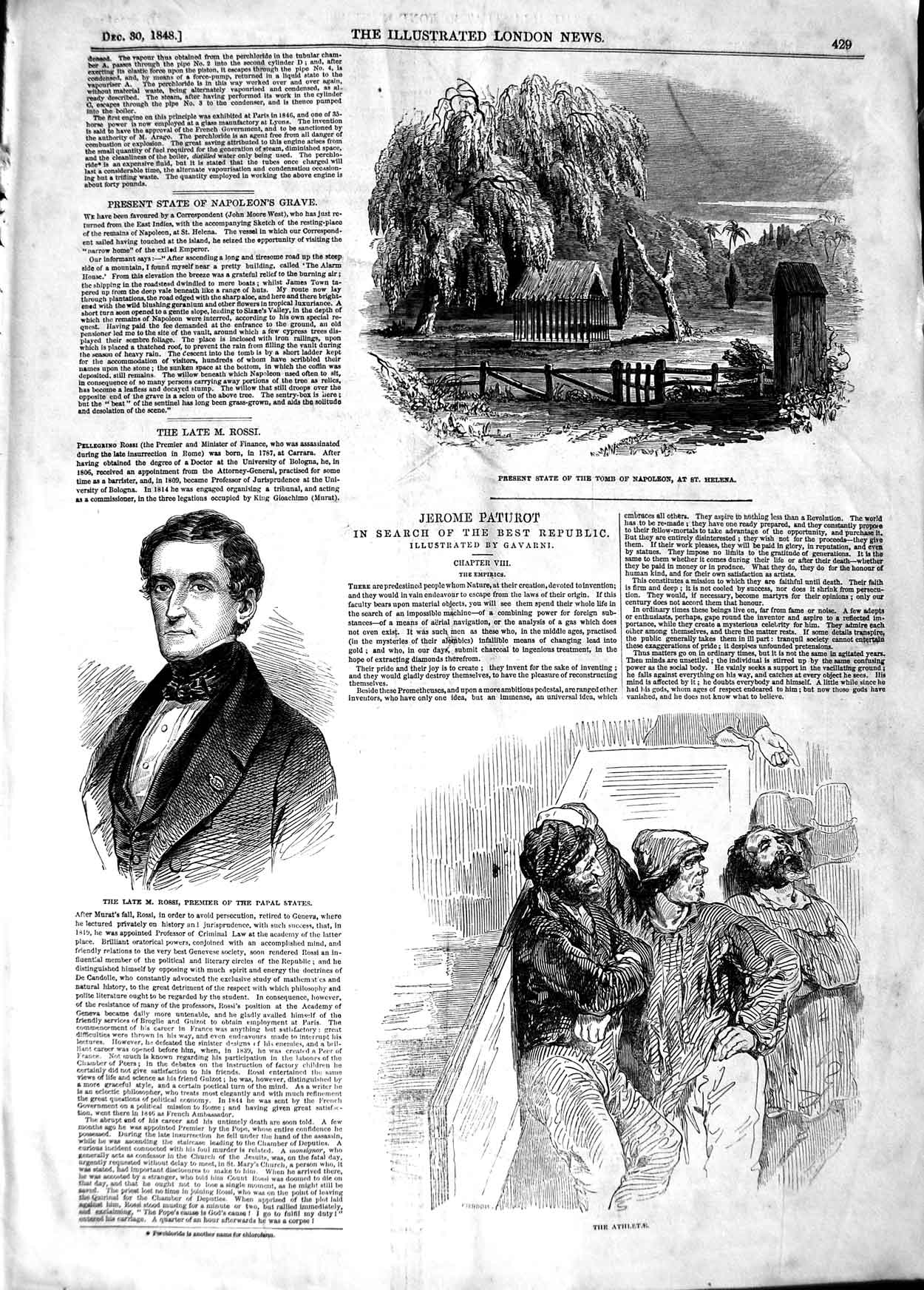 Old Antique Print 1848 Tomb Napoleon Helena Rossi Premier Papal Athletae 19th