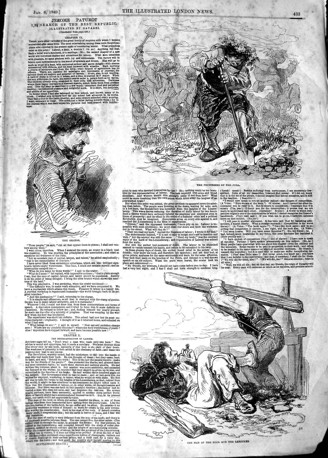 Old Antique Print 1848 Fruiterers Jura Orator Man Smoking Pipe Labourer 19th