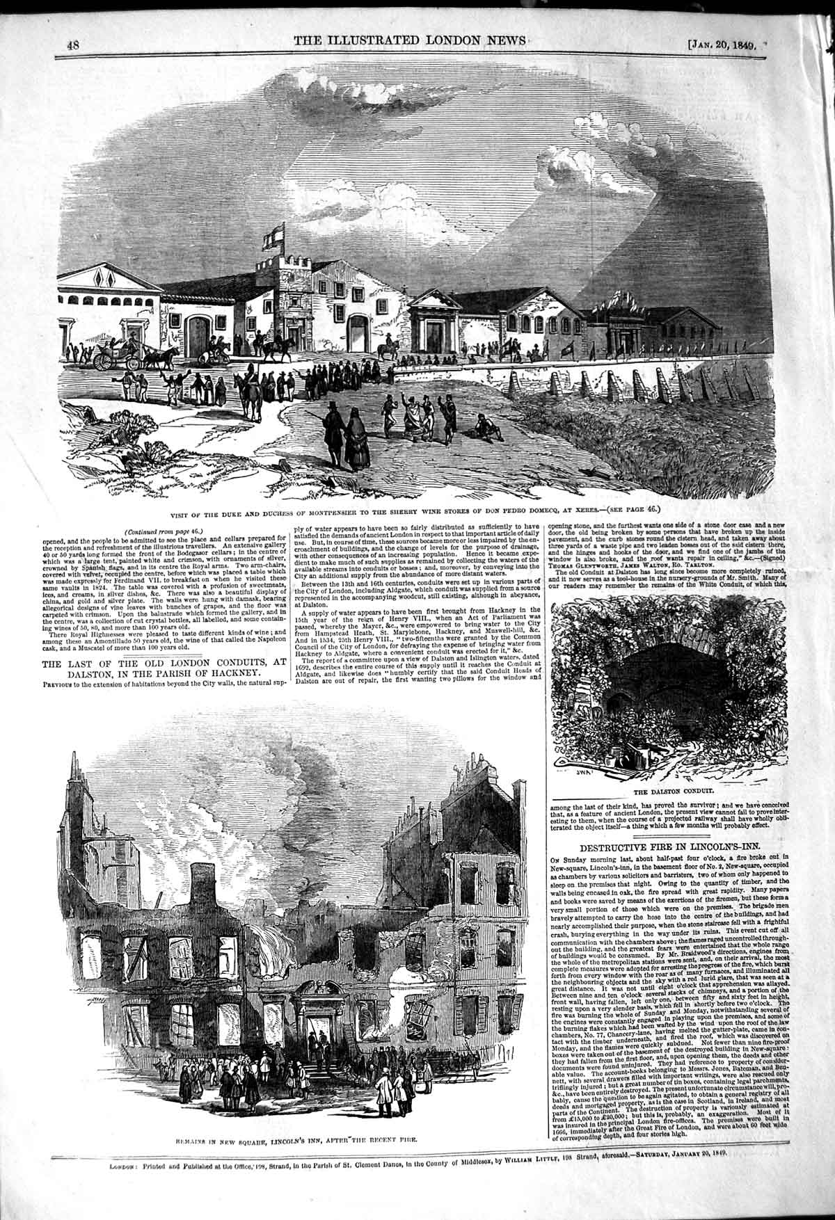 Old Antique Print 1849 Duke Montpensier Pedro Xeres Lincoln'S Inn Dalston 19th