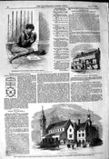 Original Old Antique Print 1849 Christchurch Schools Bermondsey George Inn 19th
