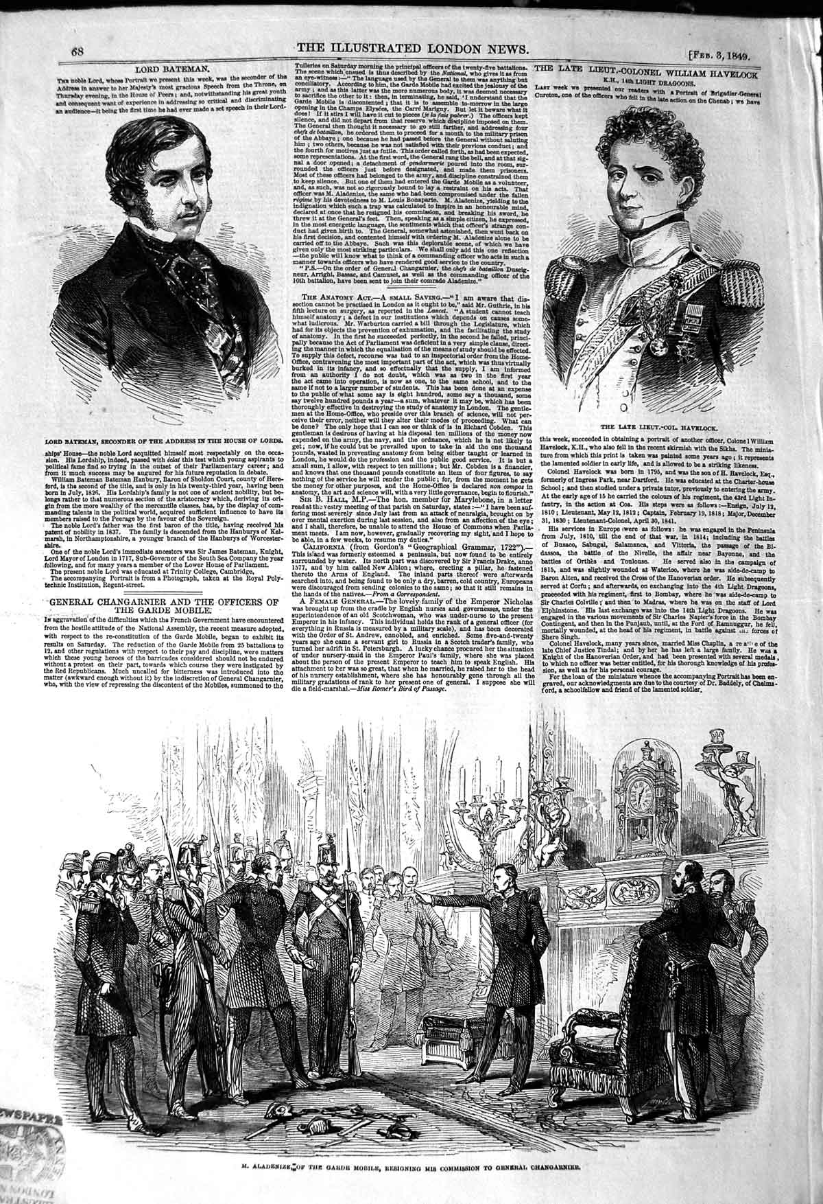Original Old Antique Print 1849 Aladenize Garde Changarnier Havelock Bateman