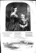 Old Antique Print 1849 Queen Victoria Prince Albert Hampton Court Railway 19th
