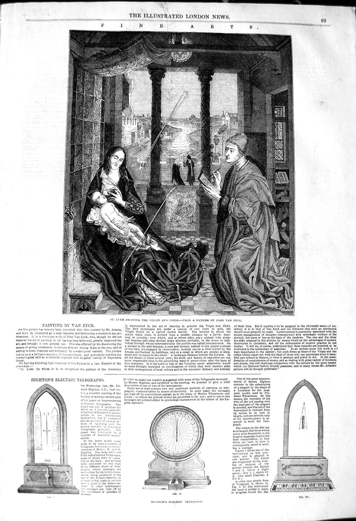 Old Antique Print 1849 St. Luke Virgin Child Highton'S Electric Telegraph 19th