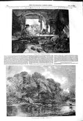 Original Old Antique Print 1849 Stepping-Stone River Trees Creswick Art Paris