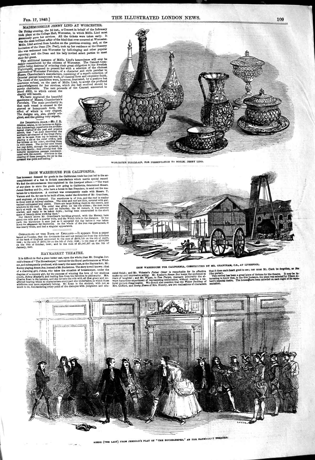 Old Antique Print 1849 Scene Housekeeper Haymarket Theatre Porcelain Lind 19th