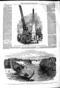Original Old Antique Print 1849 Davie'S Fire-Escape Niagara Suspension Bridge