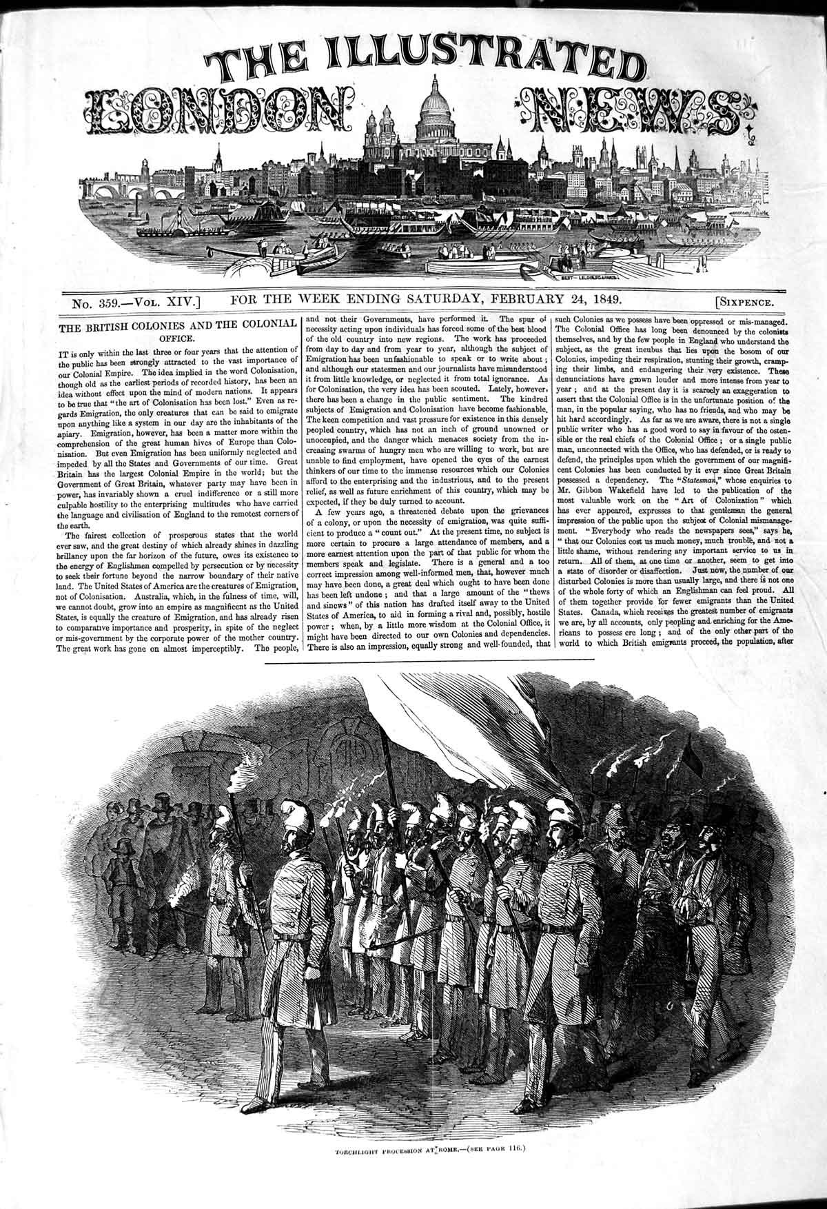 Original Old Antique Print 1849 Torchlight Procession Rome Italt Sier Victorian