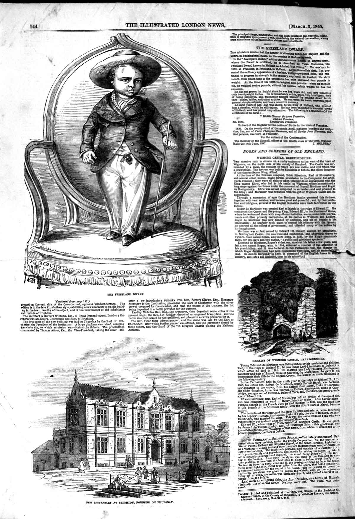 Original Old Antique Print 1849 Friesland Dwarf Dispensary Brighton Wigmore 19th
