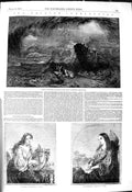 Original Old Antique Print 1849 Joshua Commanding Sun Scene Catherine Cecilia