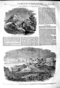 Original Old Antique Print 1849 Fort Attock Indus River India Architecture War
