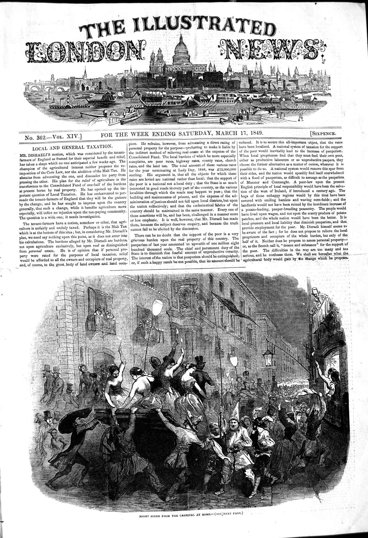 Old Antique Print 1849 Night Scene Carnival Rome Italy Street Procession 19th