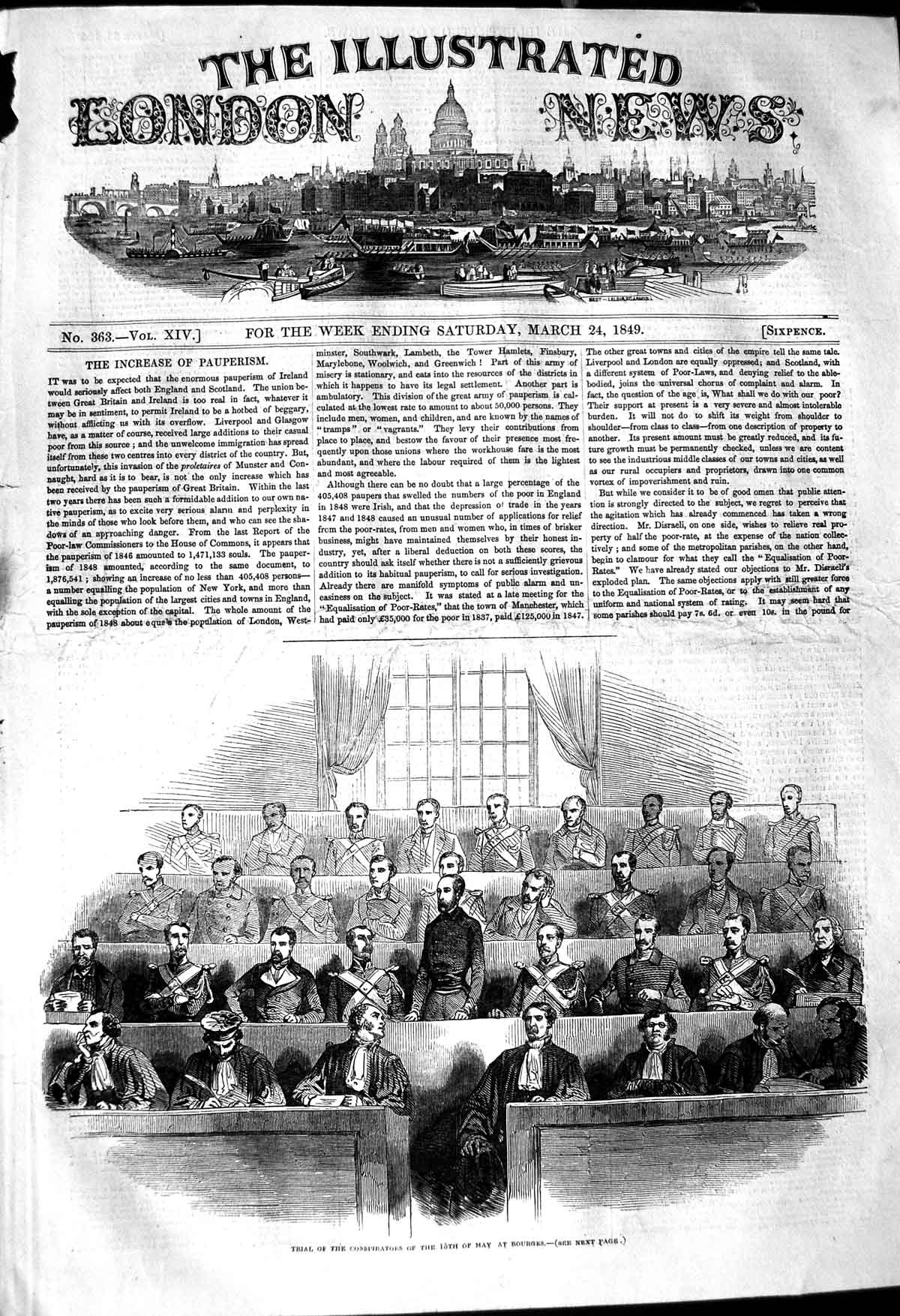 Old Antique Print 1849 Trial Conspirators May Bourges Court Hotel Ville 19th