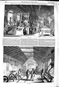 Original Old Antique Print 1849 Railway Engine Works Crewe Acadia Americ 19th
