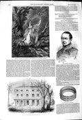 Old Antique Print 1849 Asylum Idiots Highgate Iron Crown Lombardy Ophelia 19th
