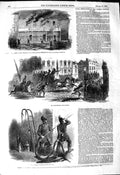 Original Old Antique Print 1849 Olympic Theatre Fire Brigade Engines Fire-Men