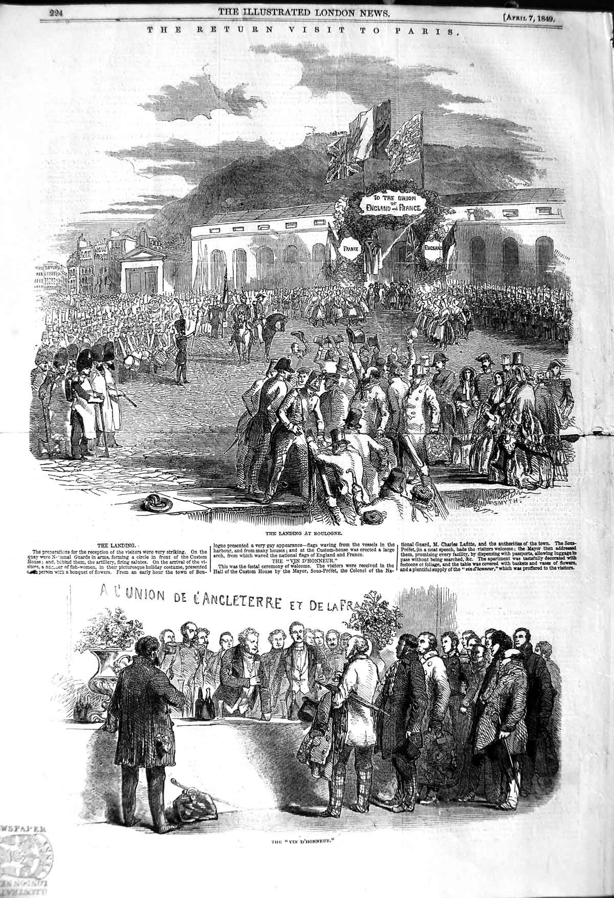 Original Old Antique Print 1849 National Guards Paris France Boulogne England