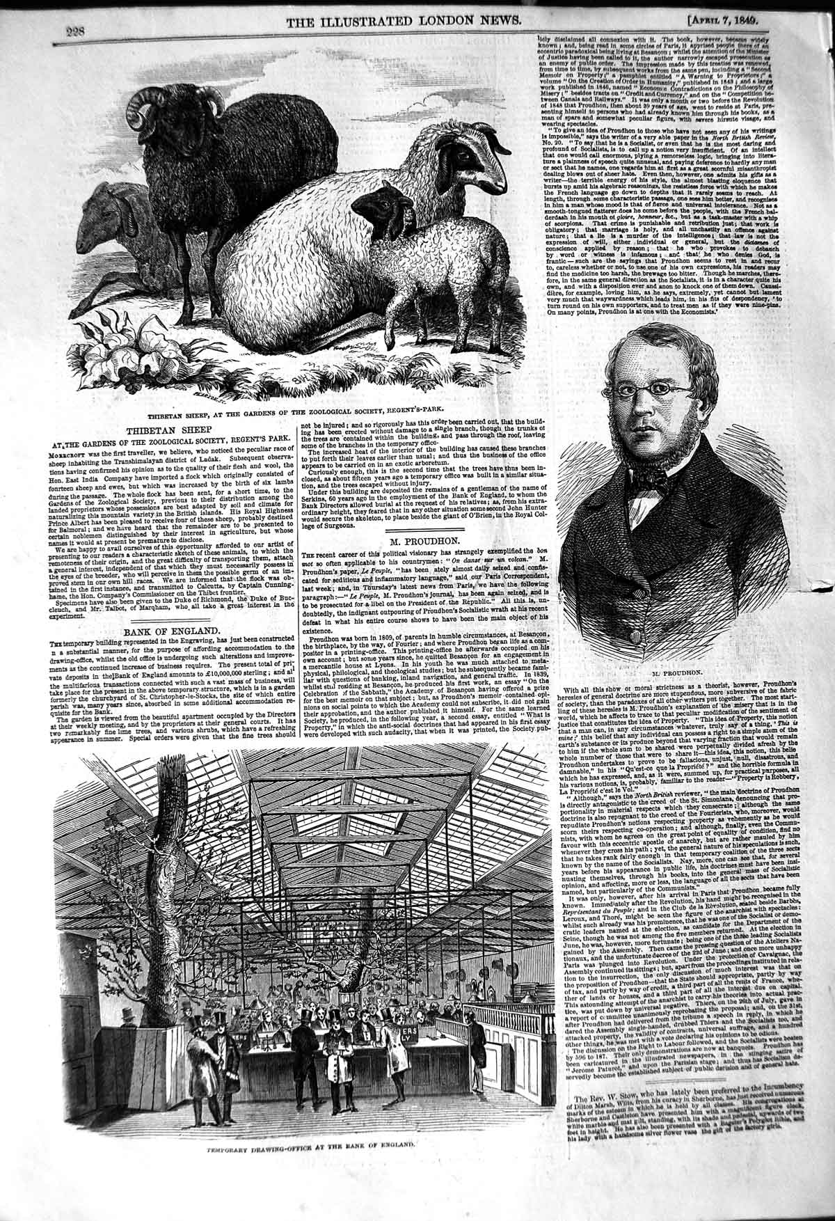 Original Old Antique Print 1849 Drawing-Office Bank Proudhon Thibeta Victorian