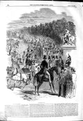 Original Old Antique Print 1849 View Longchamps Horses Carriages People 19th