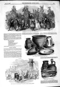 Original Old Antique Print 1849 Hop-Pickers Adelphi Theatre Roman Pottery 19th