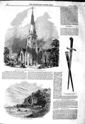 Old Antique Print 1849 Church Stephen Martyr Portland Fall Chit Sidmouth 19th