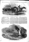 Original Old Antique Print 1849 Epsom Horse Racing Metropolitan Christian Ship