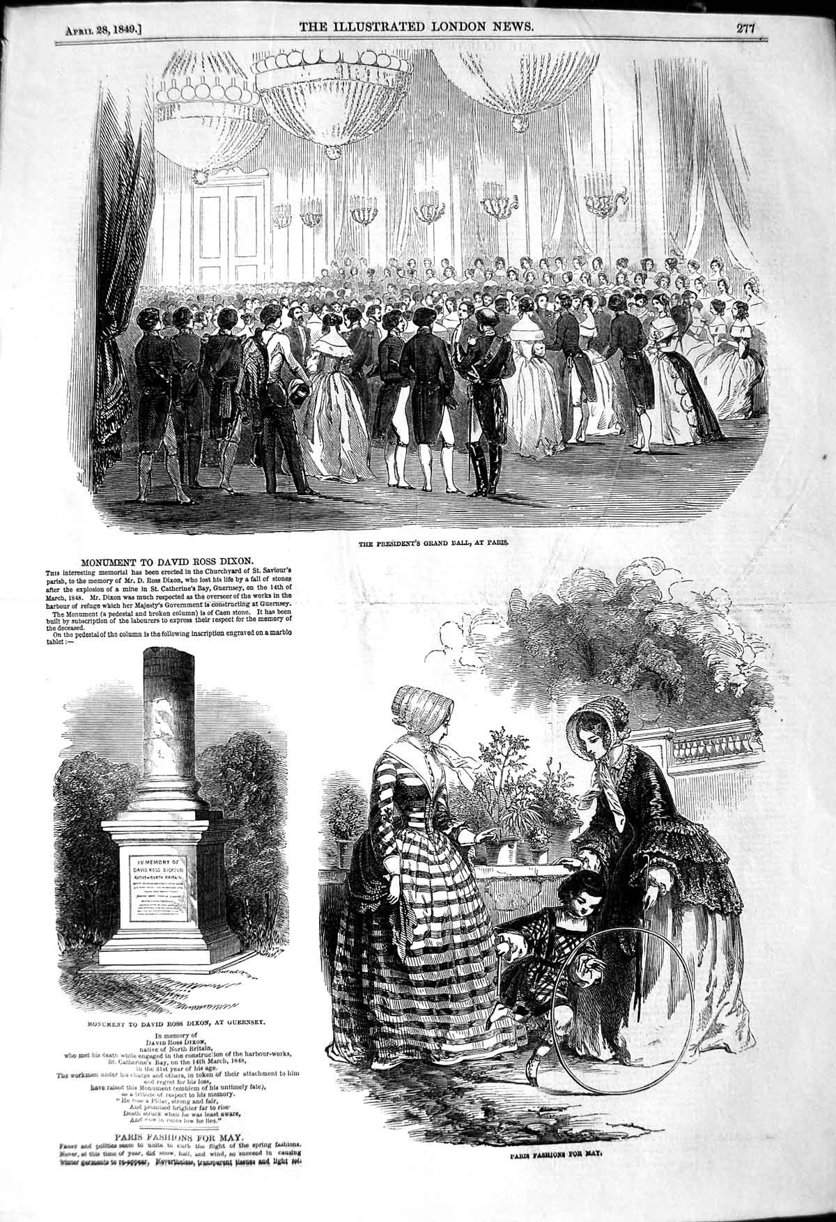 Old Antique Print 1849 President Grand Ball Paris Monument Dixon Guernsey 19th