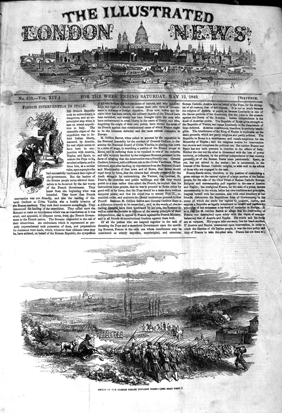 Original Old Antique Print 1849 March French Troops Rome Si 19th
