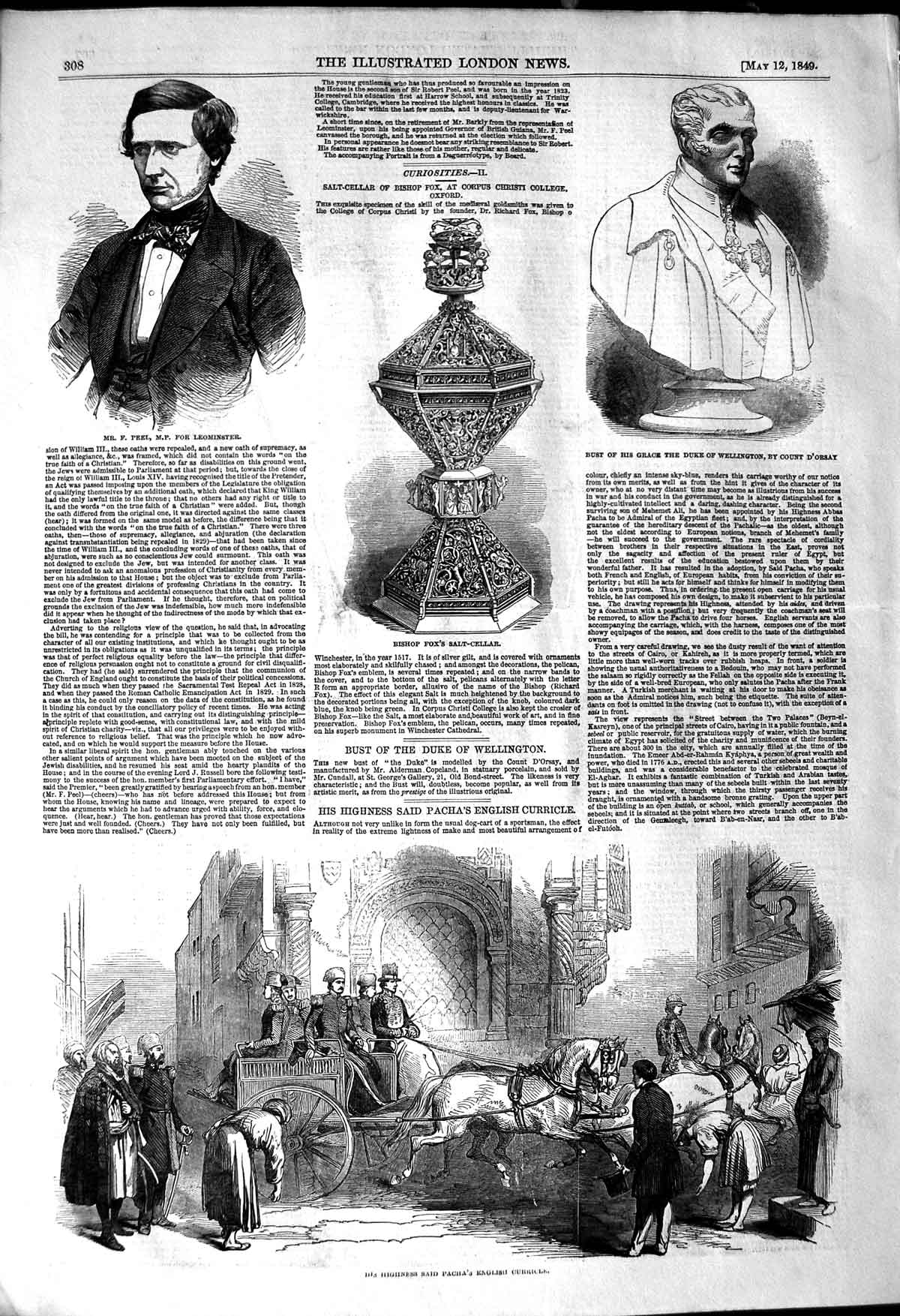 Old Antique Print 1849 Peel Bust Duke Wellington Said Pacha Bishop Salt 19th